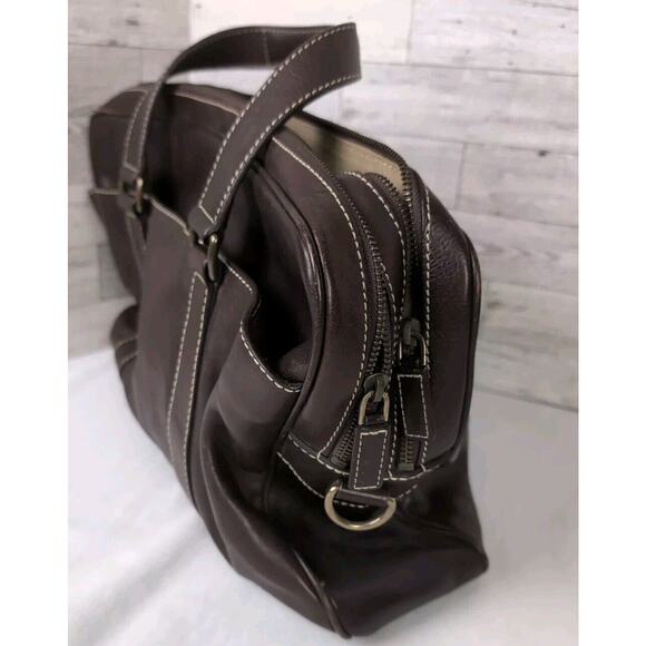 COLE HAAN Dark Brown Leather Large Multi Compartment Portfolio Carry All Man Bag - Picture 14 of 16